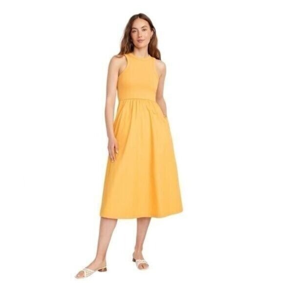 Old Navy Maxi‎ Dress 3X Cottagecore Balletcore Bohemian Peasant Beachy Yellow - Picture 2 of 13